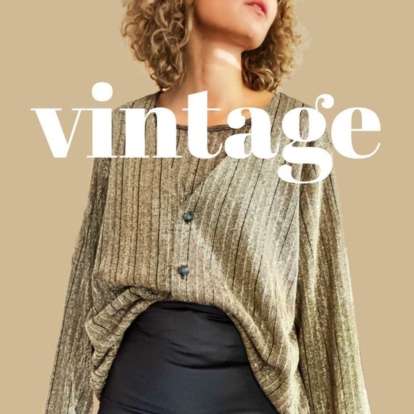 vintage ⋆ oversized 90s metallic cardigan top  ⋆ gold - Picture 1 of 6